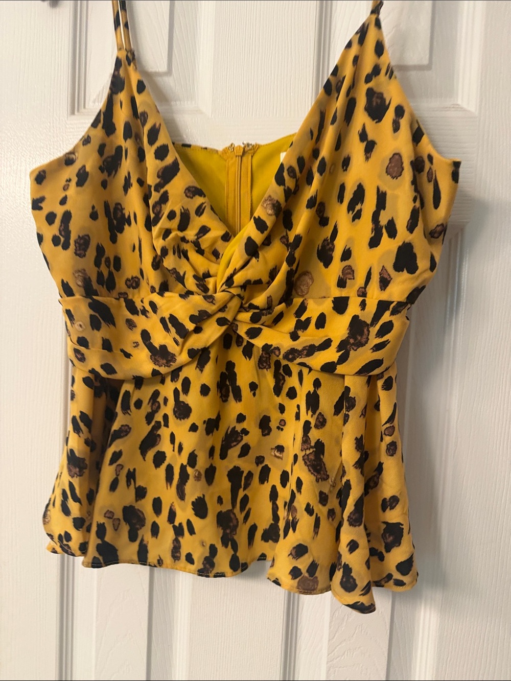 She + Sky Yellow Leopard Print Twist Front Cami